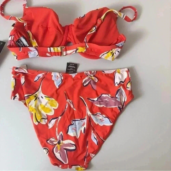 Catalina 2 Piece Bikini Set Orange Multicolor High Waisted Swimsuit Size Small - Picture 9 of 11